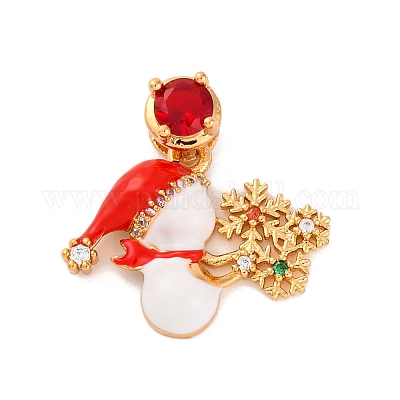 Рождественские тематические латунные подвески с микропаве и кубическим цирконием KK-C076-27G-07-1