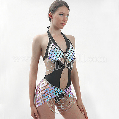 Сиреневый акриловый чешуйчатый сплав пайеток кисточка цепь сексуальный костюм цепи для тела для пляжной вечеринки&nbsp;FS-WG189BD-05-1