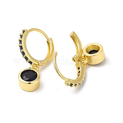 Плоские круглые серьги-кольца с кубическим цирконием EJEW-E270-35G-02-1