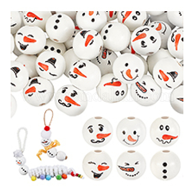 Рождественские печатные деревянные бусины&nbsp;WOOD-PH0003-24-1