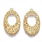 Brass Filigree Pendants, Oval, Nickel Free, Real 18K Gold Plated, 25x15x2mm, Hole: 1.2mm