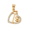 316 Surgical Stainless Steel Rhinestone Pendants, Heart Key Lock, Vacuum Plating, Real 18K Gold Plated, 23x26.5x3mm, Hole: 7.5x5.5mm