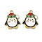 304 Stainless Steel Enamel Pendants, Christmas Theme Charms, Ion Plating(IP), Real 18K Gold Plated, Penguin, 22x18.5x2mm, Hole: 2mm