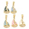 Brass Enamel Pendants, Ship Charms, with Natural Shell, Long-Lasting Plated, Rack Plating, Real 18K Gold Plated, 20.5x12.5x2mm, Hole: 4.5x3.5mm
