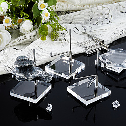 Подставка для хрустального шара из нержавеющей стали с квадратными основаниями из прозрачного акрила&nbsp;AJEW-WH0695-152P-B