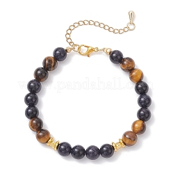 Круглые браслеты из натурального тигрового глаза и синтетического синего авантюрина для женщин&nbsp;BJEW-JB12239-01