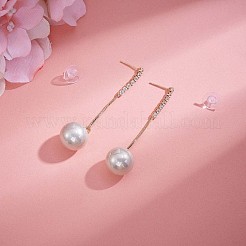 Серьги-гвоздики с кисточкой из прозрачного кубического циркония и искусственным жемчугом JE1050A