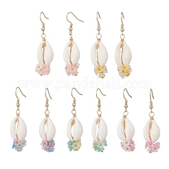 Серьги-подвески из натуральных смешанных ракушек каури&nbsp;EJEW-JE06858