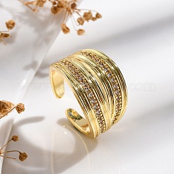 Кольца-манжеты для женщин с покрытием из латуни с микропаве из прозрачного кубического циркония&nbsp;RJEW-M028-92G