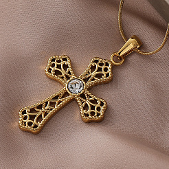 Женские ожерелья с подвеской в виде креста из нержавеющей стали 304 с прозрачным стеклом&nbsp;CZ9498