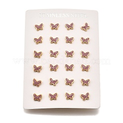 12 пара серег-гвоздиков из нержавеющей стали 304 со стразами&nbsp;EJEW-B135-01G-02