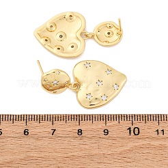 Серьги-гвоздики в форме сердца из латуни с микропаве из прозрачных кубических цирконий&nbsp;EJEW-R025-24G