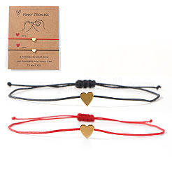 2шт 2-цветные регулируемые браслеты из нейлонового шнура в форме сердца&nbsp;WR4261-7