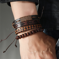 4шт 4 стиля плетеные браслеты из искусственной кожи pu наборы&nbsp;BJEW-CL0001-13C