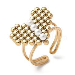 Кольцо-манжета из пластика и нержавеющей стали 304 с жемчугом для женщин&nbsp;LS-RJEW-Z088-04G