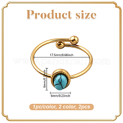 2 шт. 2-х цветные регулируемые манжетные кольца из нержавеющей стали с синтетическими драгоценными камнями&nbsp;RJEW-GO0001-27B