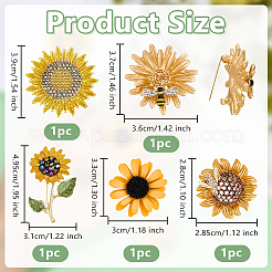 5 шт. 5 стиля значков для лацканов со стразами из сплава подсолнечника для одежды рюкзака&nbsp;JEWB-OC0001-05