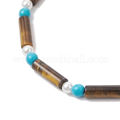 Браслеты из натурального тигрового глаза и синтетической бирюзы для женщин&nbsp;BJEW-JB12027-03