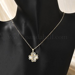 Латунный кубический циркониевый стеклянный кулон в виде клевера кошачий глаз ожерелья для женщин&nbsp;NJEW-S448-07G