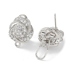 Серьги-гвоздики из латуни с полым цветком и микропаве из кубического циркония&nbsp;KK-E083-04P