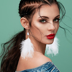 2 пара длинных висячих сережек в виде перьев двух цветов&nbsp;EJEW-AN0001-06