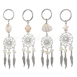 4 шт. брелки из сплава в тибетском стиле с натуральными ракушками и синтетической бирюзой&nbsp;KEYC-JKC01179