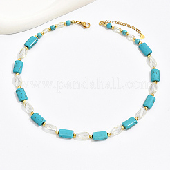 Ожерелья ручной работы из прямоугольных синтетических бирюзовых и стеклянных бусин в форме капли в стиле бохо для подарка женщине на свидание&nbsp;TF2748