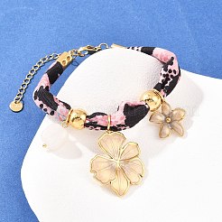 Браслеты с подвесками в виде цветка из нержавеющей стали 304 и натурального кварца&nbsp;BJEW-P375-01G