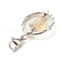 Кольца из сплава и подвеска в виде сердца из натурального серого агата&nbsp;HJEW-JM00604-01