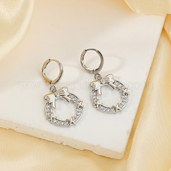 Элегантные латунные серьги-кольца с прозрачным кубическим цирконием в форме банта&nbsp;UQ7688