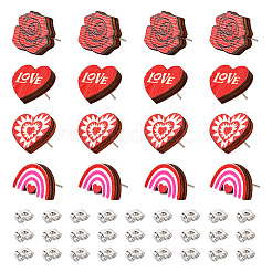 40 шт. 4 стильных серьги-гвоздики из натурального дерева на тему Дня святого Валентина&nbsp;EJEW-TA0001-27