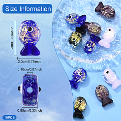 10 шт. бусины-рыбки из фольги ручной работы&nbsp;FOIL-YW0001-01