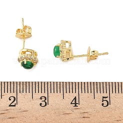 Овальные серьги-гвоздики из латуни с микропаве из прозрачных кубических цирконий&nbsp;EJEW-Z144-08G