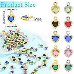 50 шт. 5-цветная подвеска в форме сердца с покрытием из латуни и стекла&nbsp;KK-YW0004-09G