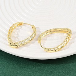 Серьги-кольца из латуни с микропаве из прозрачных кубических цирконий в форме капли&nbsp;EJEW-G446-01G