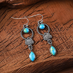 Серьги с подвесками из синтетического бирюзового сплава&nbsp;FS-WGD578F-01