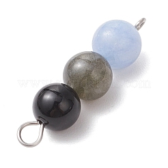 Подвески-шармы с круглыми бусинами-соединителями из окрашенного натурального малайзийского нефрита&nbsp;PALLOY-JF04052-01