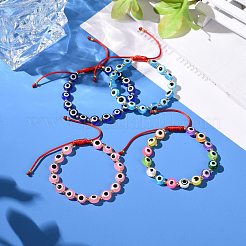 Плоский круглый браслет из бисера с дурным глазом&nbsp;BJEW-JB07102-02