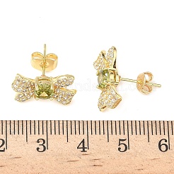 Серьги-гвоздики из латуни с микро-паве и бантом из прозрачного кубического циркония&nbsp;EJEW-Z144-29G