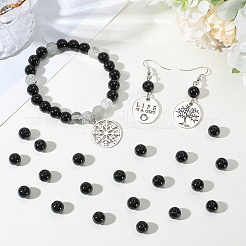 2 нити круглых бусин из натурального черного оникса (окрашенных и нагретых)&nbsp;G-SP0001-24