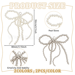 4 шт. 2 стиля пластиковых подвесок-бантов с имитацией жемчуга для обуви&nbsp;AJEW-HY0001-93