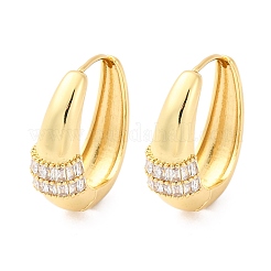 Овальные серьги-кольца из латуни с микропаве из прозрачных кубических цирконий&nbsp;EJEW-G425-03G