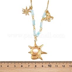 Подвеска в форме осьминога из нержавеющей стали 304 с кристаллами горного хрусталя и кошачьим глазом в форме раковины&nbsp;NJEW-K252-11G