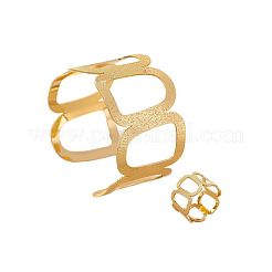 Комплекты из полых прямоугольных железных браслетов-манжет и колец-манжет для женщин&nbsp;FS-WG4EBE9-01