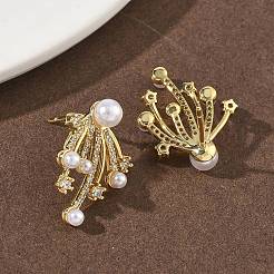 Серьги-гвоздики из латуни с микропаве из кубических цирконий в стиле фейерверк&nbsp;EJEW-G452-02G