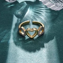 Кольца-манжеты для пальцев с микропаве из прозрачных кубических цирконий из латуни для женщин&nbsp;RJEW-C116-09G