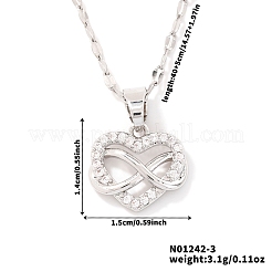 Ретро минималистичное высококачественное ожерелье с подвеской в виде сердца из латуни с микропаве из прозрачных кубических цирконий и знаком бесконечности для женщин&nbsp;GG9465-1