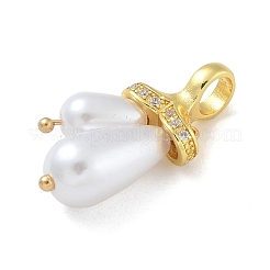 Стойка покрытие латунь микропаве прозрачный кубический цирконий с абс пластиковыми подвесками в виде жемчуга&nbsp;KK-G515-57G