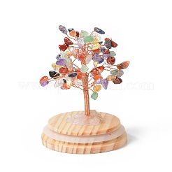 Денежное дерево из натуральных драгоценных камней в купольных стеклянных колокольчиках с украшениями на деревянной основе&nbsp;DJEW-B007-04E