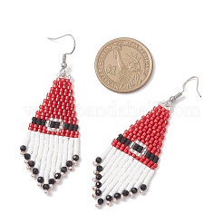 304 нержавеющая сталь стеклянные бусины рождественские шляпы серьги-подвески&nbsp;EJEW-MZ00528